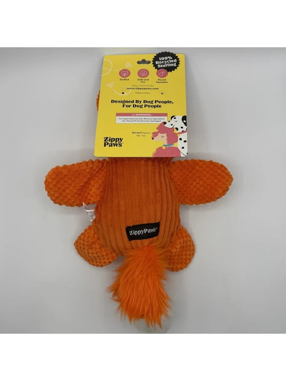 ZippyPaws Popcorn Palz Fox Orange Plush Dog Squeaker Toy Corduroy Textured New